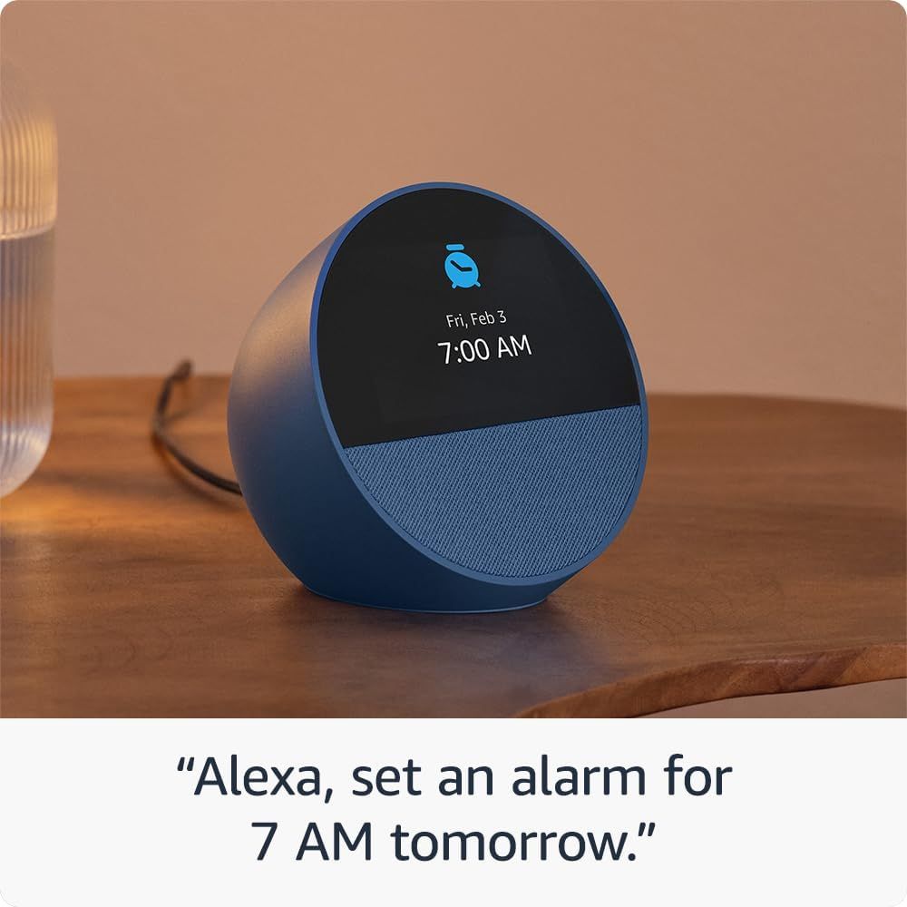 Amazon Echo Spot (2024) Smart Alarm Clock with Vibrating Sound and Alexa Charcoal Black