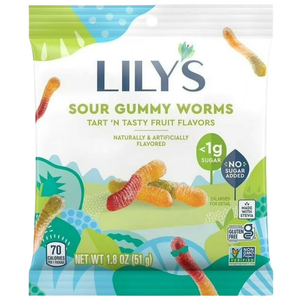 Gomitas Lilys Sour Gummy Worms Tar'n Tasty Fruit Flavors 1g Sugar 51gr