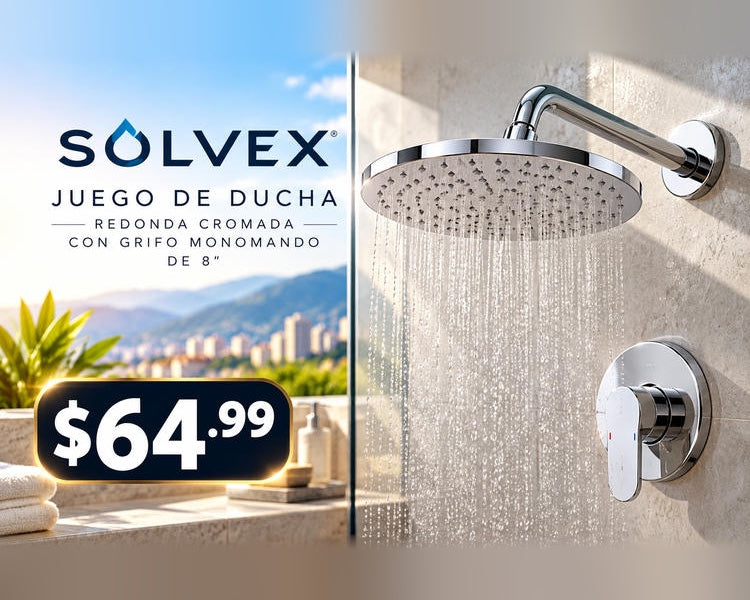 Solvex Juego de Ducha Redonda Cromada 8" - $64.99