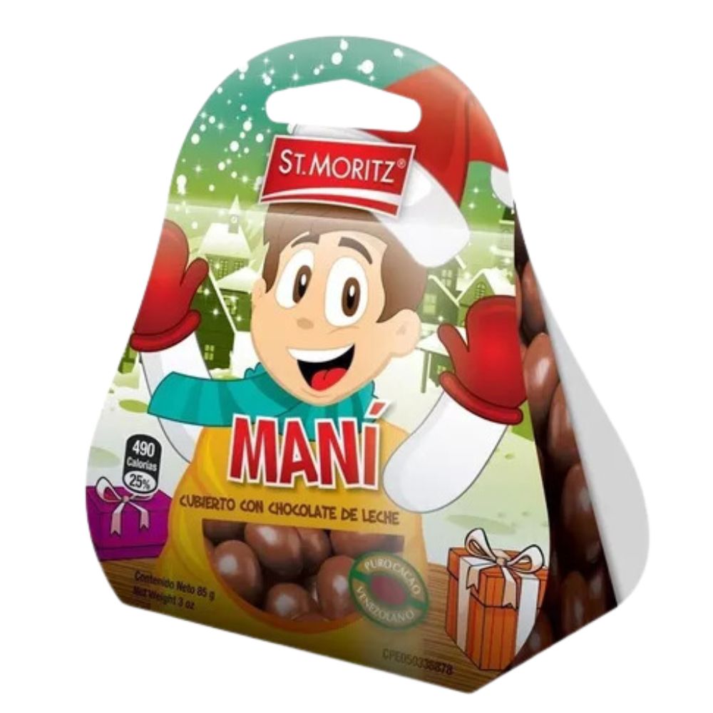 St. Moritz Navidad Mani Cubierto con Chocolate de Leche 85gr