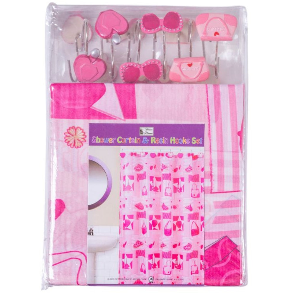Cortina Para Ducha Shower Curtain & Resin Hooks Set 70" x 72" Pink