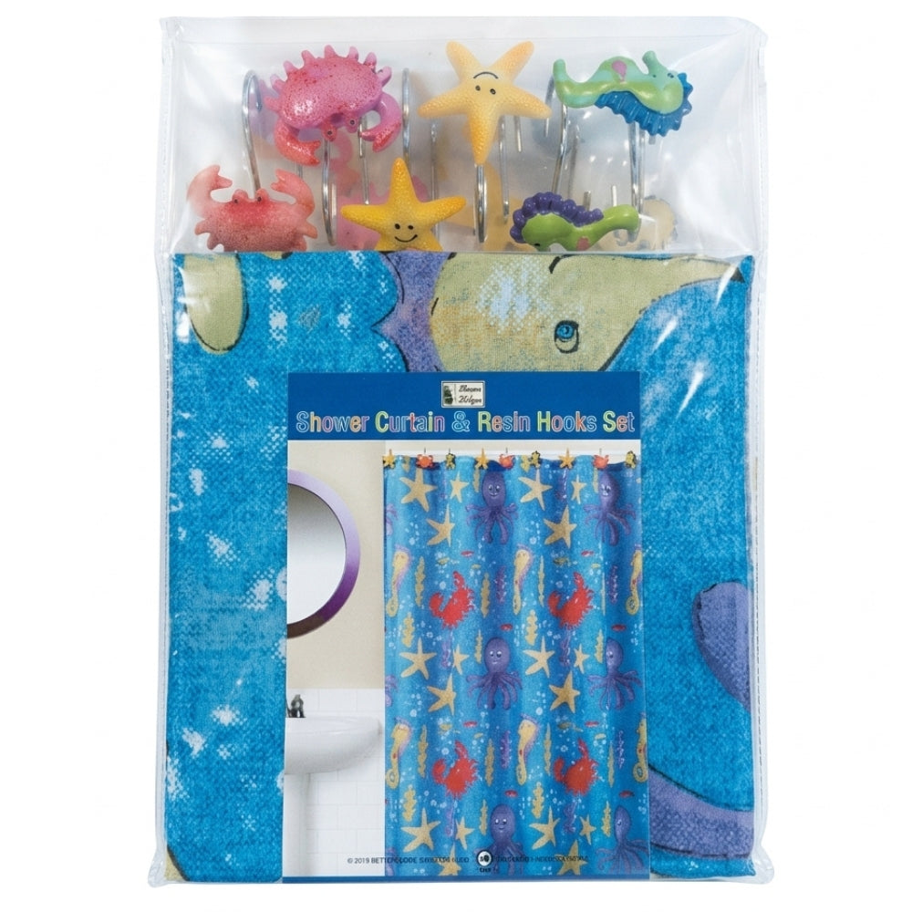 Cortina Para Ducha Shower Curtain & Resin Hooks Set 70" x 72" Playero