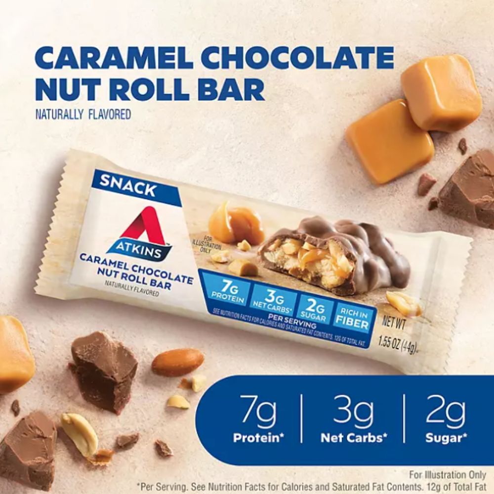 Barras Atkins 18 Unidades Caramel Chocolate Nut Roll Bar 792 Gr