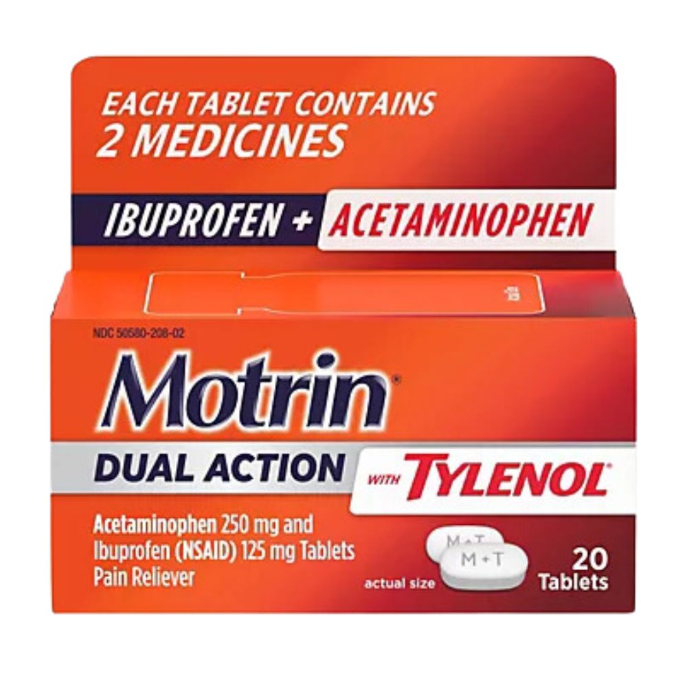 Motrin Dual Actiion with Tylenol 20 Tablets 250mg Acetaminophen + 125mg Ibuprofen