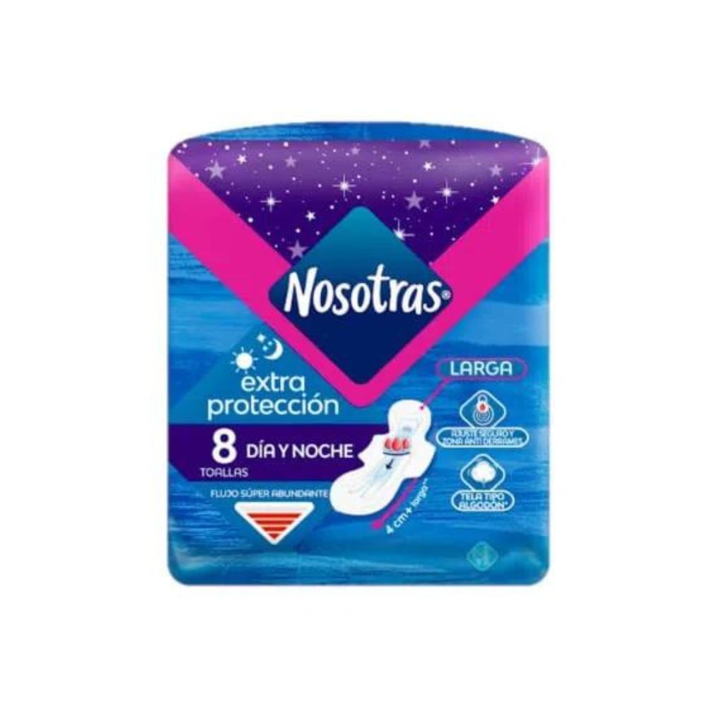 Nosotras Toalla Sanitaria Extra Protección Algodon 8 Und