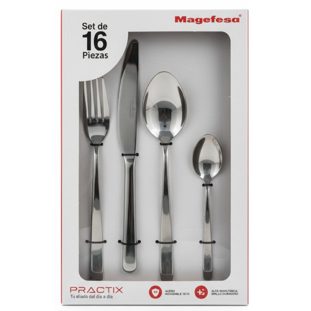Magefesa Juego de Cubiertos Practix de Acero Inoxidable 18/10 16 Pcs