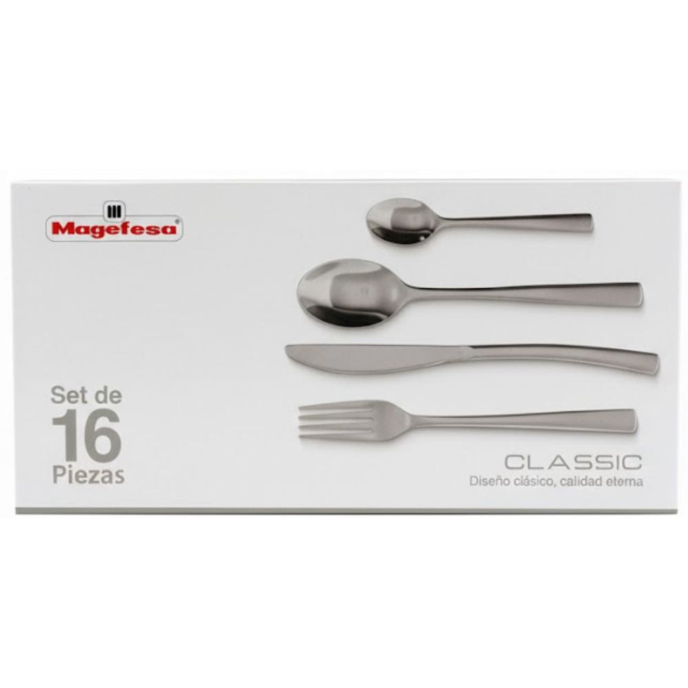 Magefesa Juego de Cubiertos de Acero Inoxidable Diseño Clasicc 16 Pcs