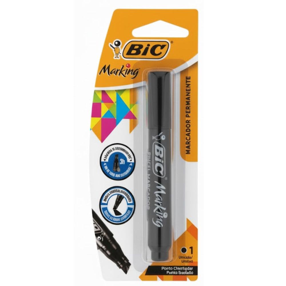 Marcador Negro Permanente Bic Punta Biselada 1 Und
