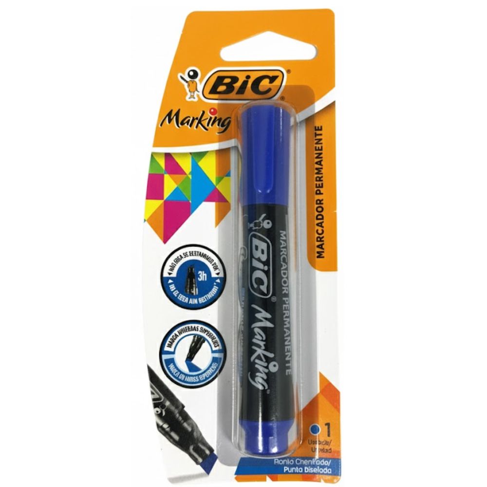 Marcador Azul Permanente Bic Punta Biselada 1 Und