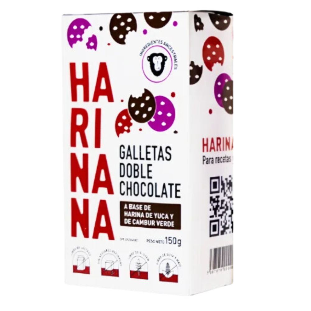 Harinana Galletas Doble Chocolate A Base de Harina de Cambur Verde y Yuca Blanca 150gr