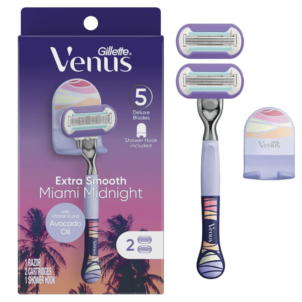 Gillette Venus Extra Smooth Miami Midnight 1 Razor - 2 Cartridges - 1 Shower Hook