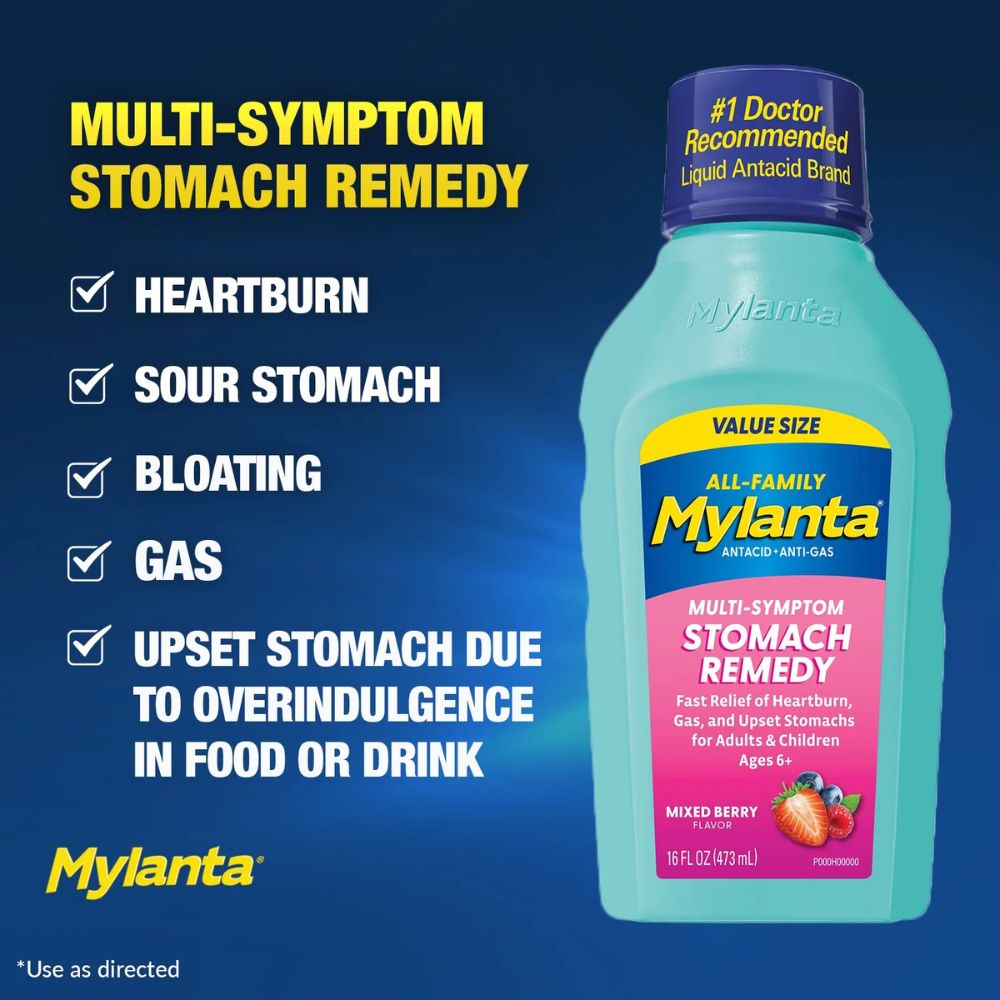 Mylanta Multi-Symptom Stomach Remedy Mixed Berry 473ml All-Family Antacid+Anti Gas