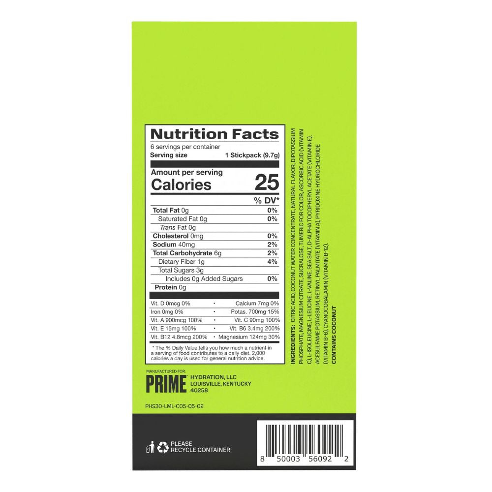 Prime Electrolyte Drink Mix Lemon Lime 6 Sticks