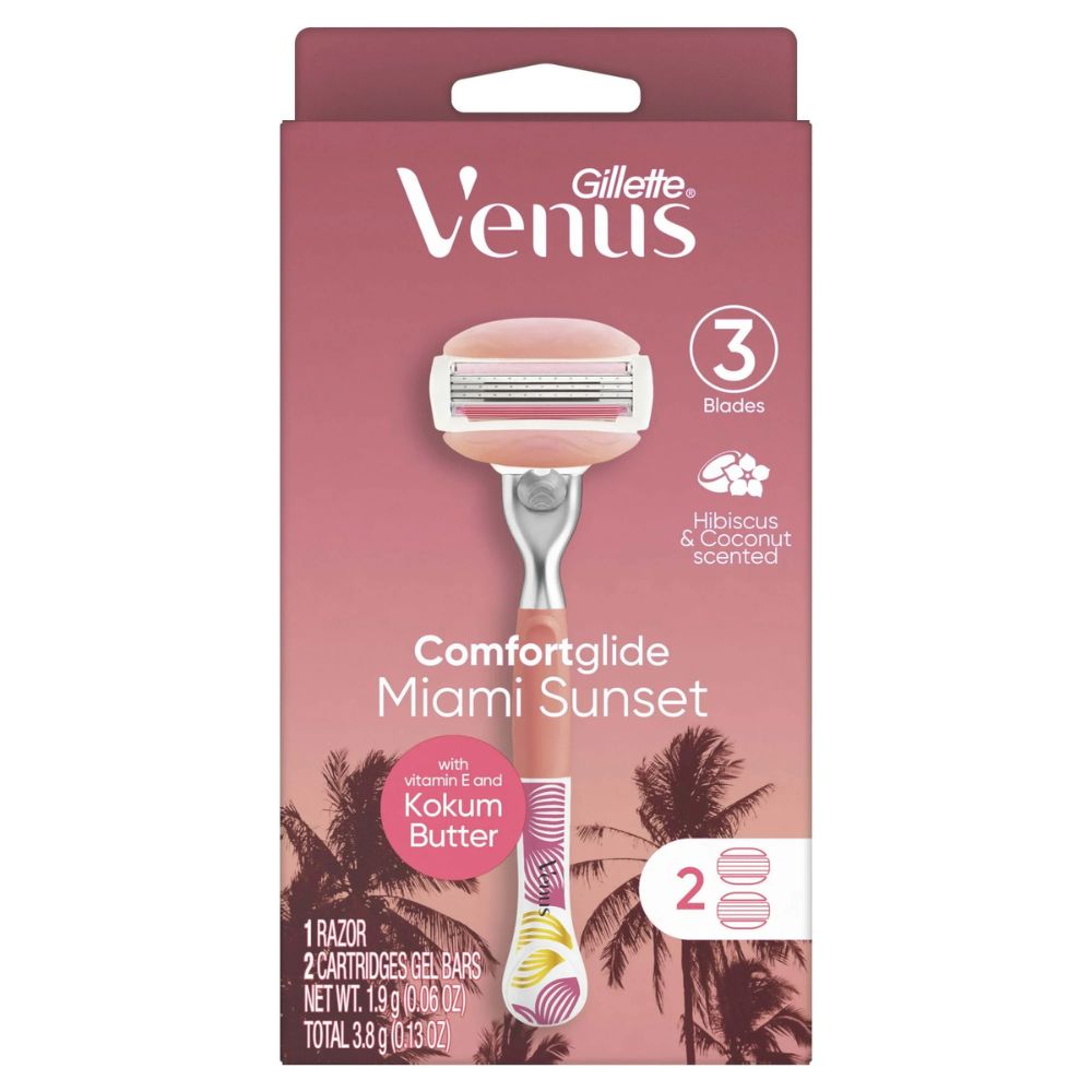 Gillette Venus Comfortglide Miami Sunset 1 Razor - 2 Cartridges Gel Bars