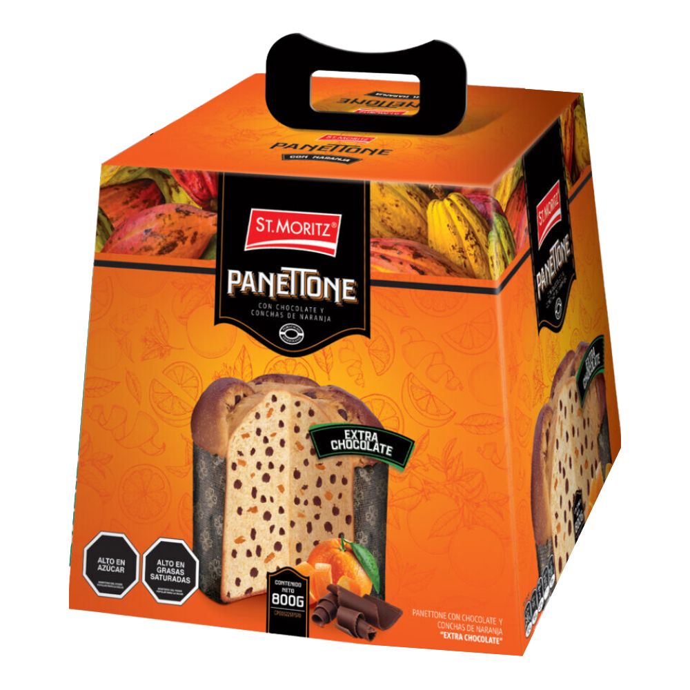 St. Moritz Panettone con Chocolate Bitter y Conchas de Naranja 800gr