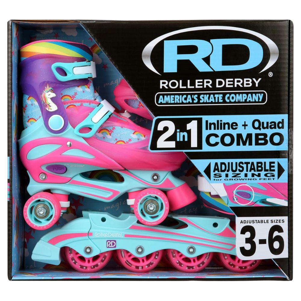 Patines Unicorn Roller Derby 2-in-1 Roller and Inline Adjustable Skates Patines Talla 34-38