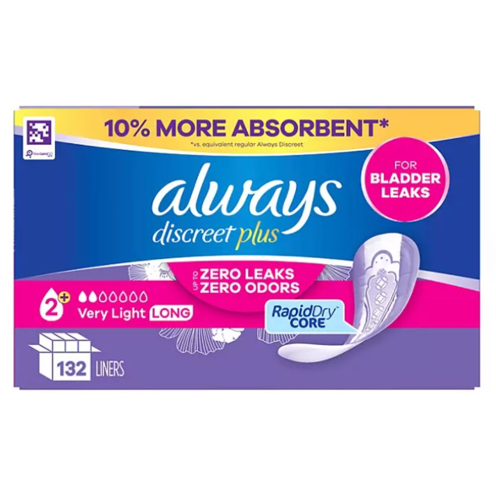 Always 132 Toallas Discreet Plus Liners For Bladder Leaks Very Light Long