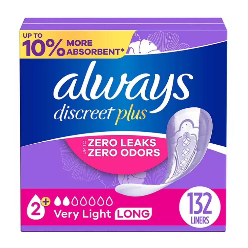 Always 132 Toallas Discreet Plus Liners For Bladder Leaks Very Light Long