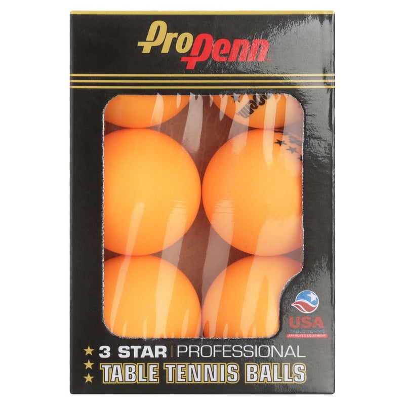 Penn Pro Tournament 3-Star Table Tennis Balls, 40 mm, Orange, 6 Count