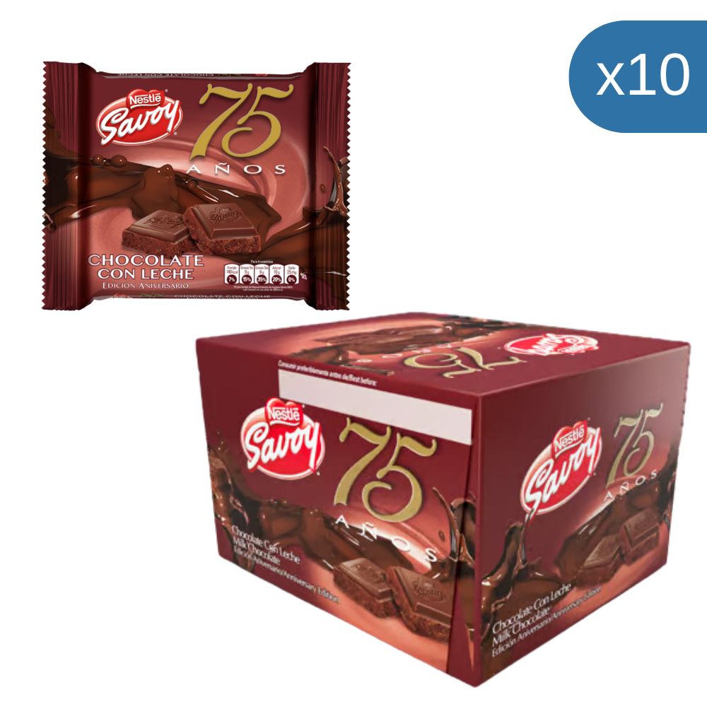 Savoy Chocolate de Leche Carre 75 Aniverario 100 gr 10 Und