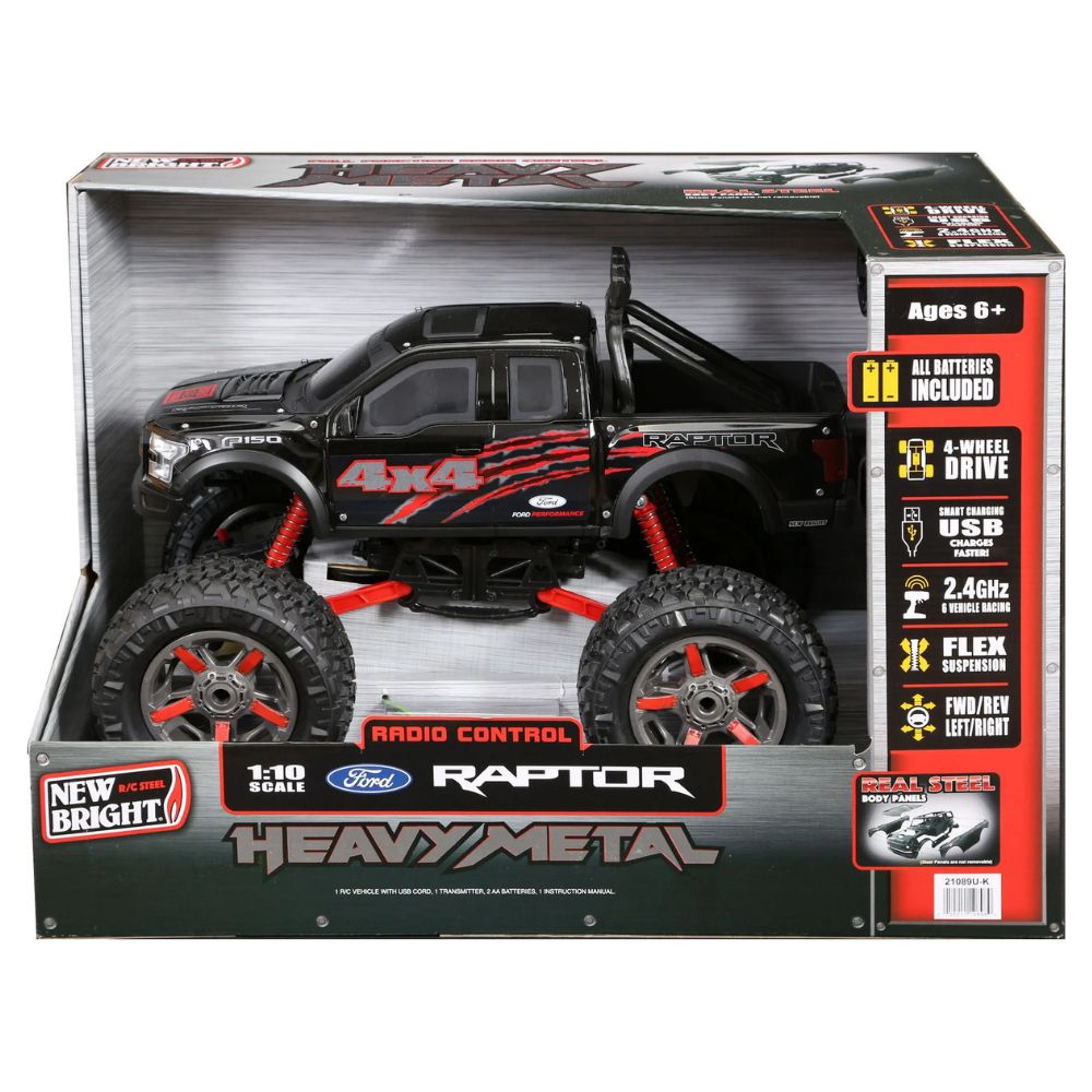 New Bright Ford Raptor Extra Grande a Control Remoto 1:10 4x4 Heavy Metal