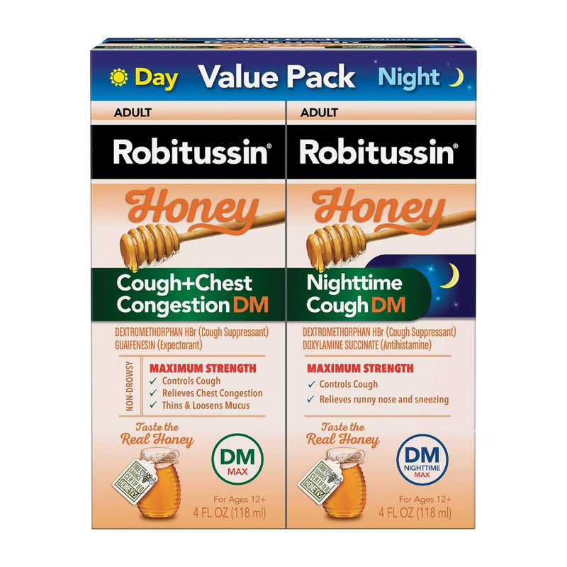 Robitussin Value Pack Adult Cough+Chest Congestion Honey DM Day and Night Maximum Strength 118ml 2 Und