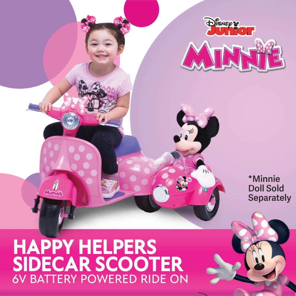 Disney Minnie Mouse 6 Volt Happy Helpers Scooter with Sidecar Ride-On Toy