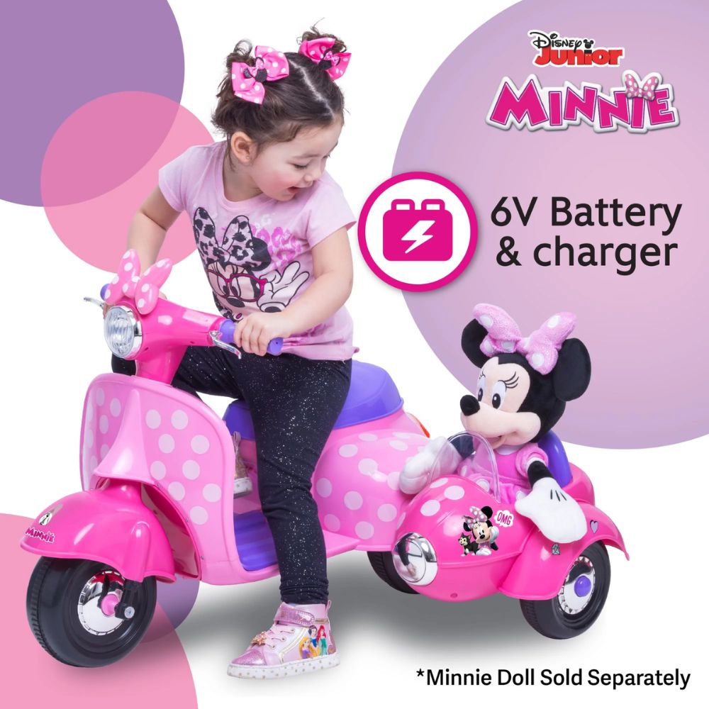 Disney Minnie Mouse 6 Volt Happy Helpers Scooter with Sidecar Ride-On Toy