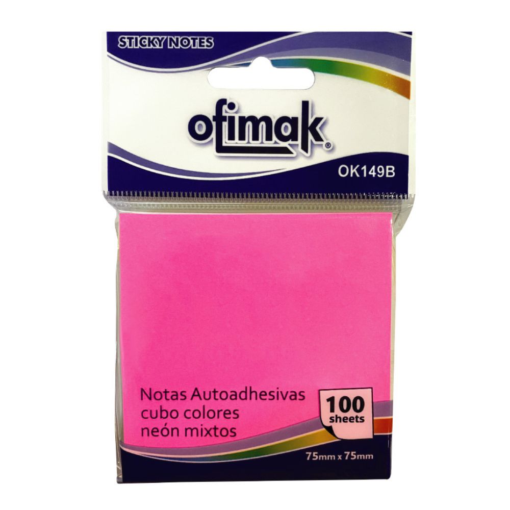 Ofimak Notas Adhesivas Cubo Colores Neon Mixtos 75mm x 75mm