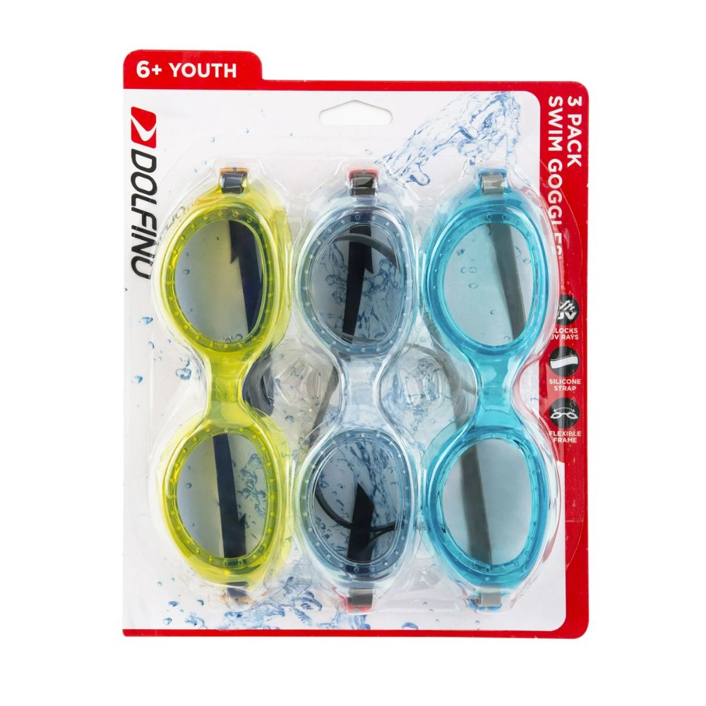 Dolfino 3 Pack  Swin Goggles 6+ Youth