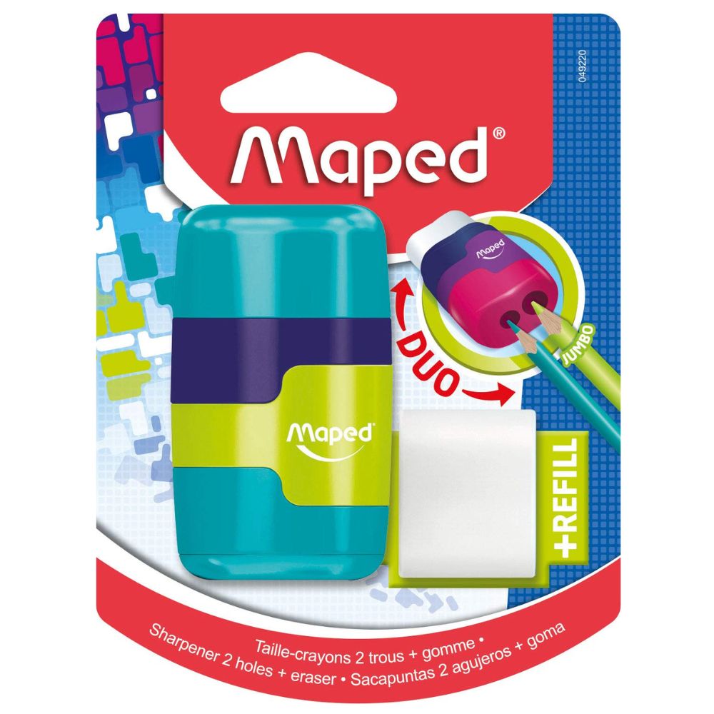 Maped Sacapunta Con Dos Orificios Y Goma Recargable 3 Colores