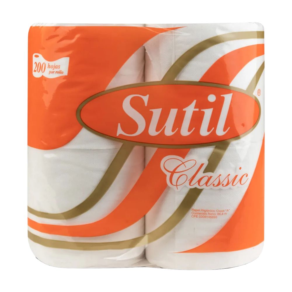 Papel Higienico Sutil Classic 200 Hojas 4 Und