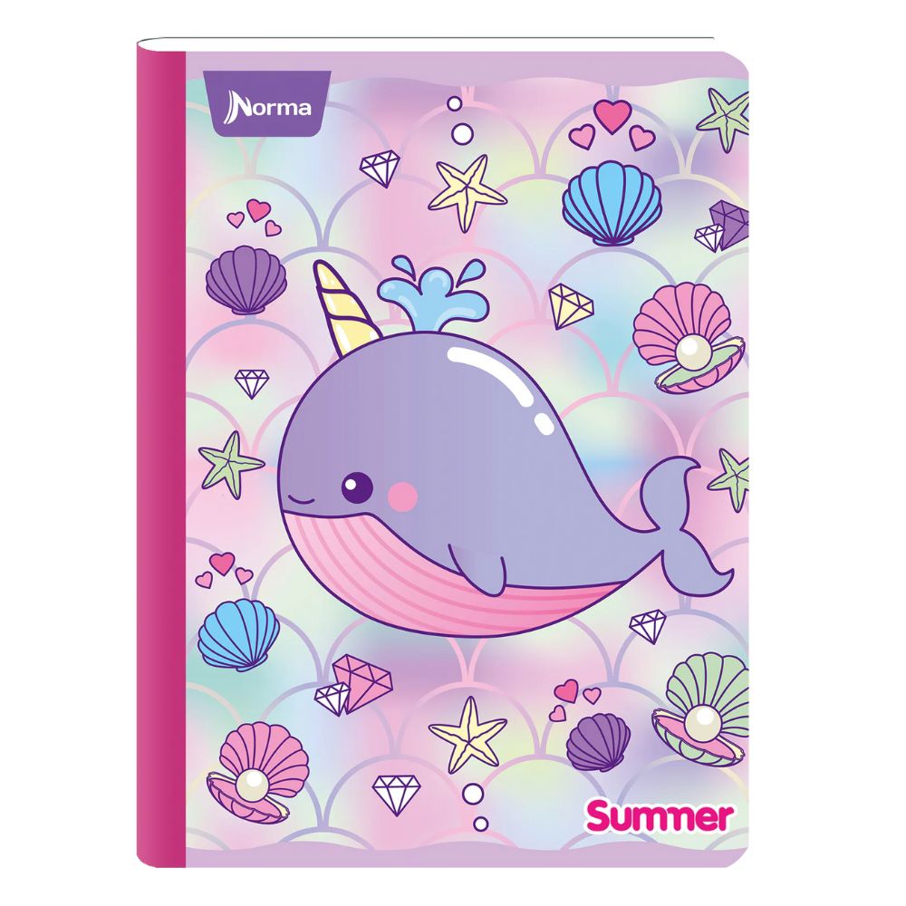 Norma Cuaderno Cosido Linea 100 Hojas Con Stickers Diseño Whale