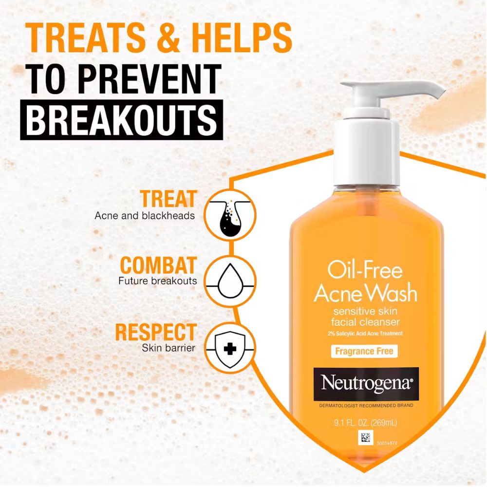 Neutrogena Oil-Free Acne Wash Sensitive Skin Facial Cleanser Fragrance Free 269ml