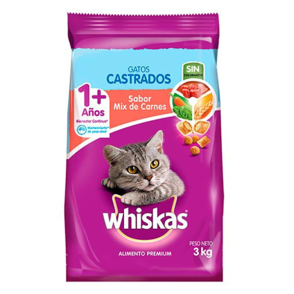 Whiskas Alimento Para Gatos Sin Colorantes Sabor a Mix de Carnes  3kg