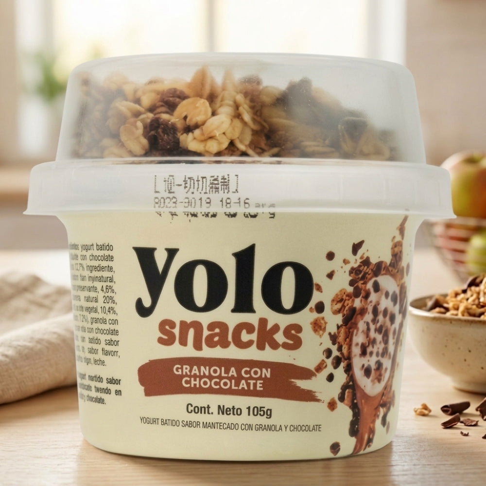 Yolo Snacks Yogurt Batido Sabor Mantecado Con Granola y Chocolate 105 gr
