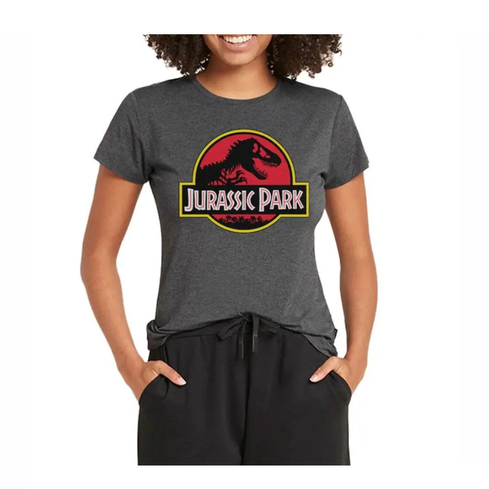 T-Shirt Unisex Jurassic Park Color Gris Con Manga Corta