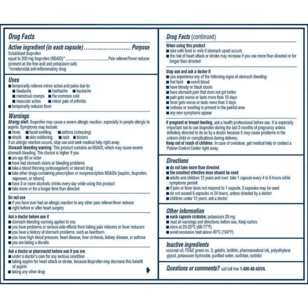 Advil Liquid Gels 120 Und Ibuprofen 200mg