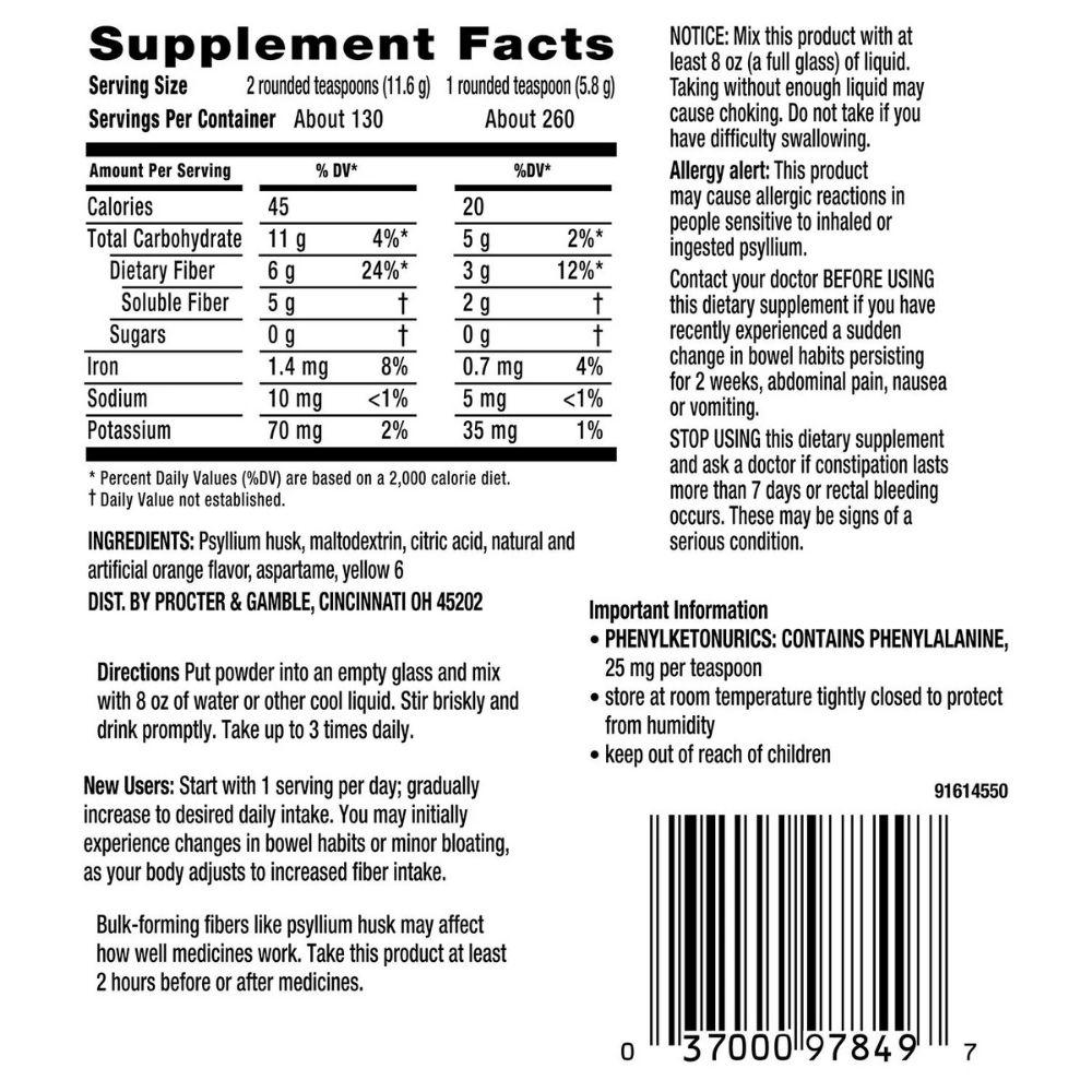 Metamucil Sugar Free Orange Fiber Supplement 754gr - Madison Center