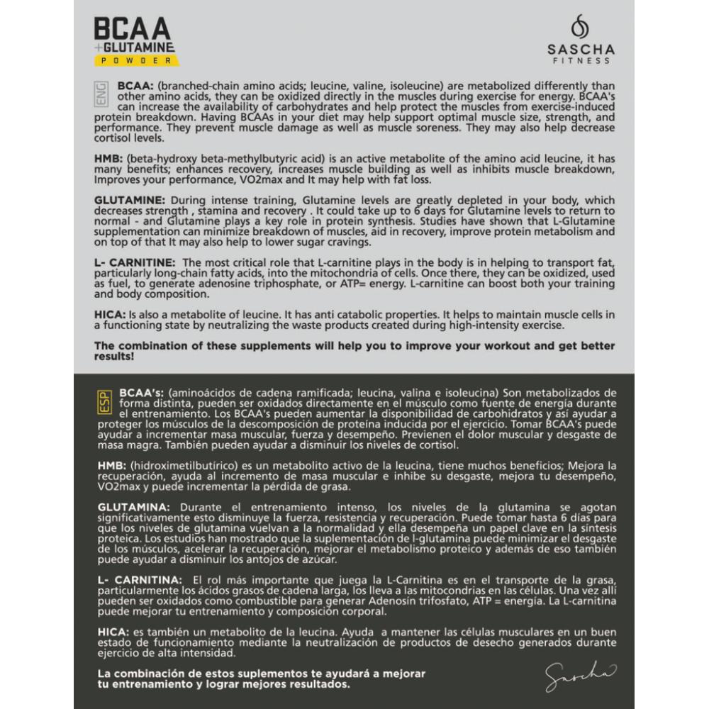 Suplemento Dietetico BCAA con Glutamina by Sascha Fitness Pineapple 350g - Madison Center