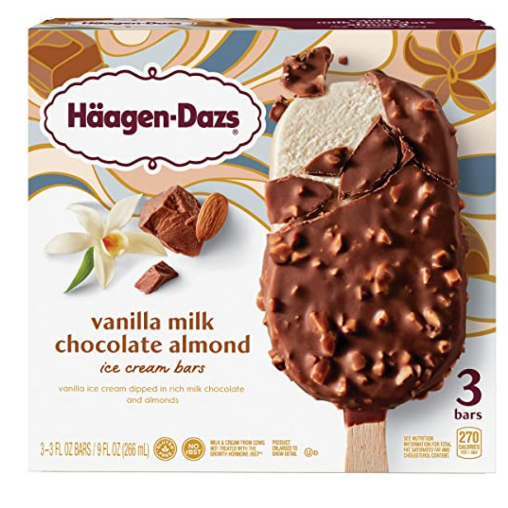 Helado Haagen Dazs Vanilla Chocolate Almond Ice Cream Bar 3 Paletas