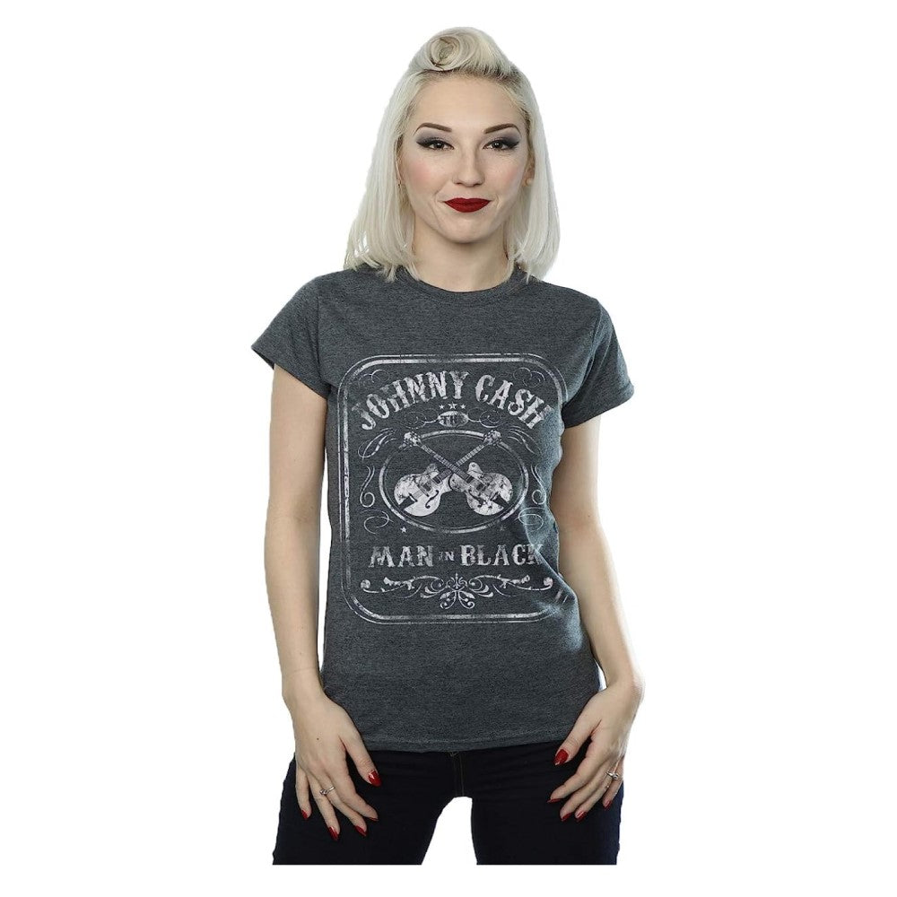 T-Shirt Para Dama Johnny Cash Color Gris Oscuro Con Manga Corta