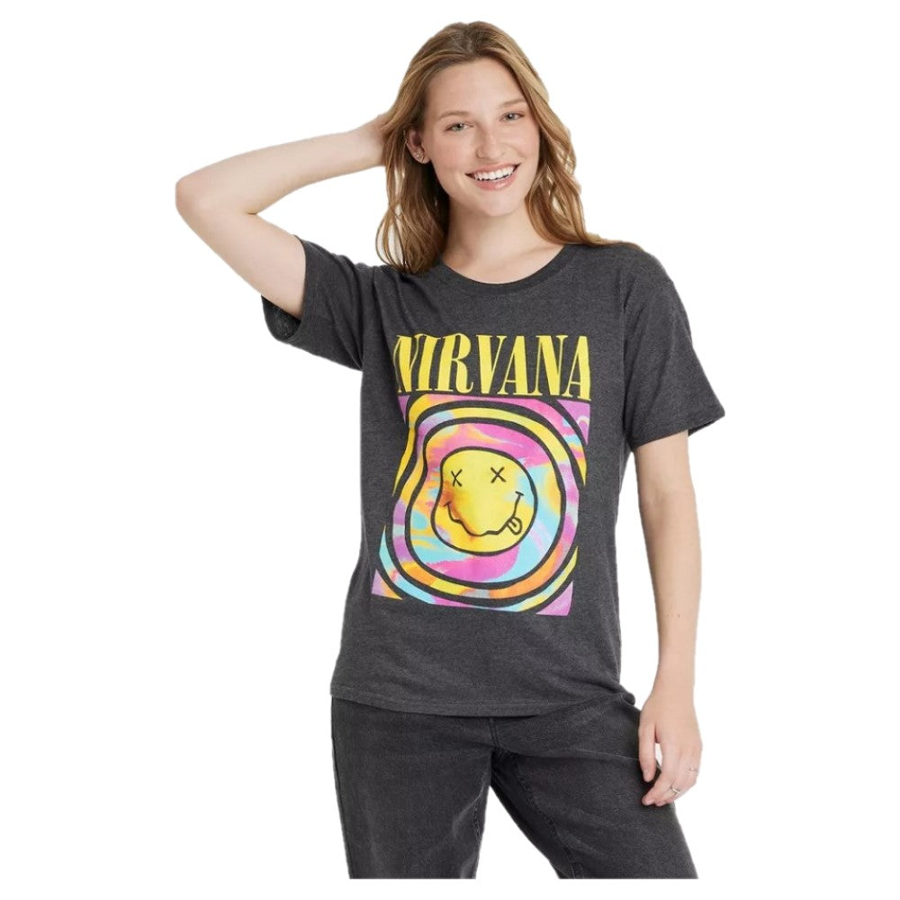 T-Shirt Para Dama Nirvana Color Gris Oscuro Con Manga Corta
