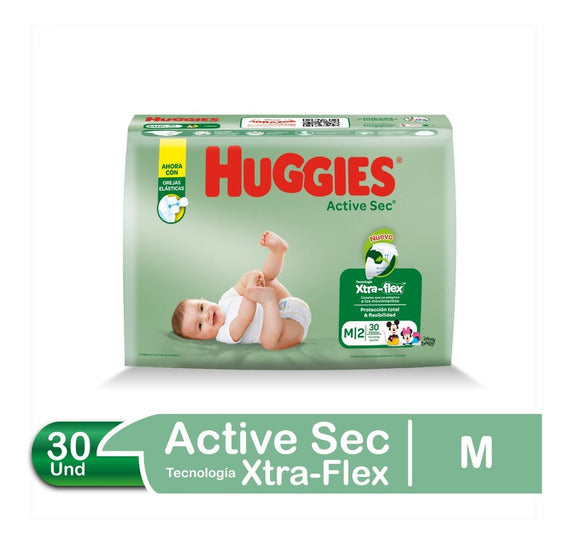 Pañales Huggies Active Sec Talla M 30und