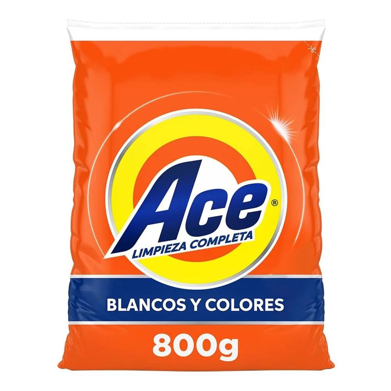 Ace Detergente 800g Blancos y Colores En Polvo Para Ropa Bio Espuma