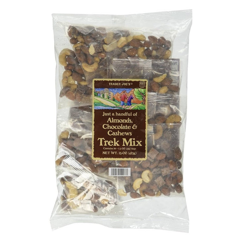 Trader Joe's Almonds, Chocolate & Cashews Trek Mix 10 individual bags 425g