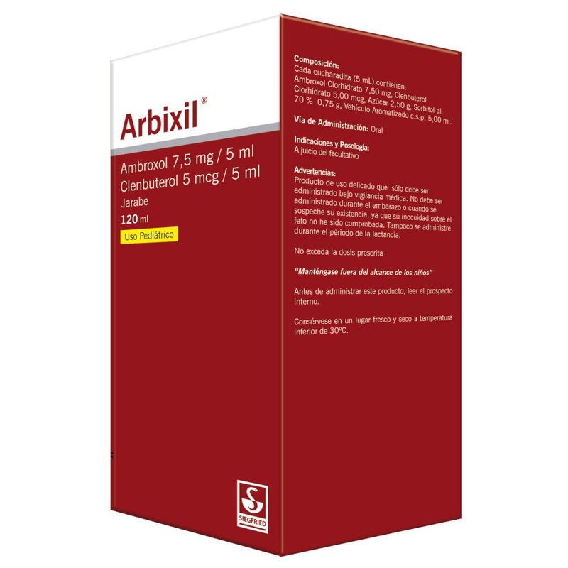 Arbixil Siegfried Ambroxol 7.5mg/5ml, Clenbuterol 5mcg/5ml Uso Pediatrico 120ml
