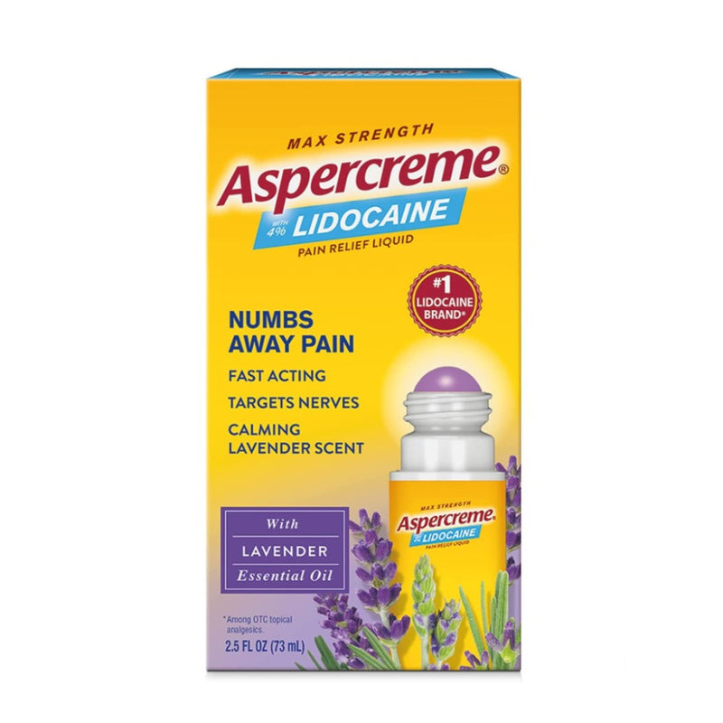 Aspercreme Roll-On  Pain Relief Liquid Lidocaine Lavanda 73ml