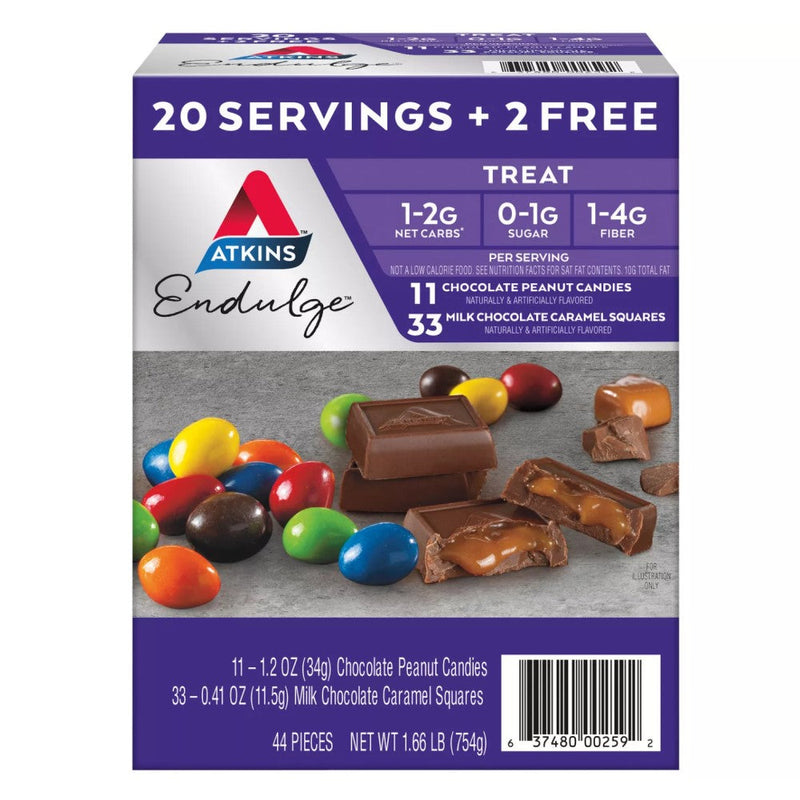 Barras Atkins 22 Und Endulge Chocolate Peanut Candies Milk Chocolate Caramel Squares 754g