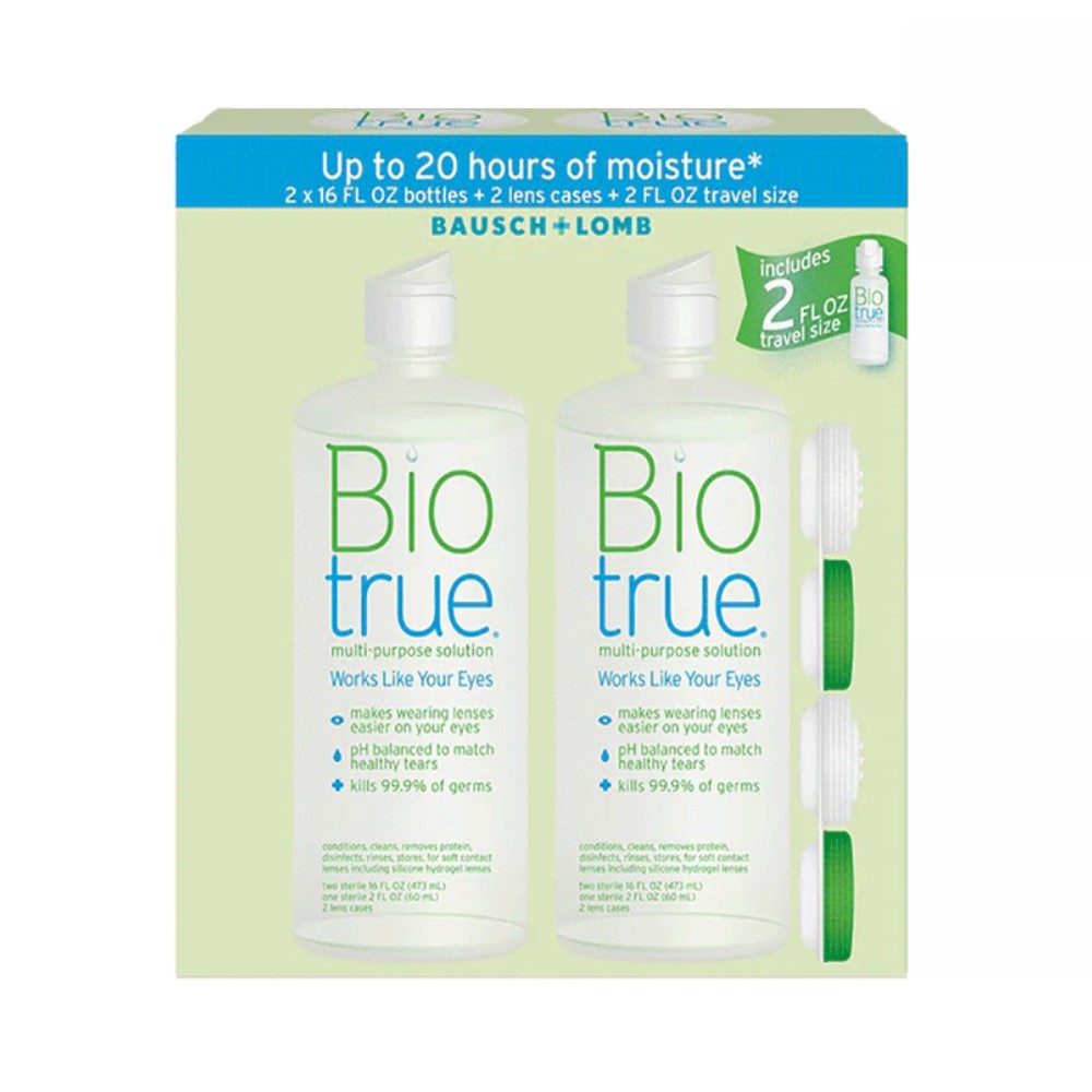 Limpiador De Lentes Bio True 2 Botellas Multi-Purpose Solution Woks Like Your Eyes Pack